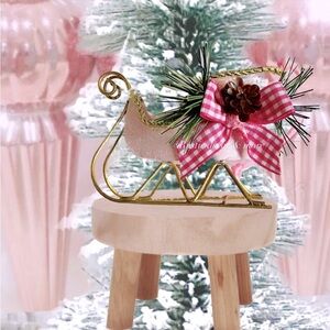 Holiday Pink Sleigh Ornament Set Of 2